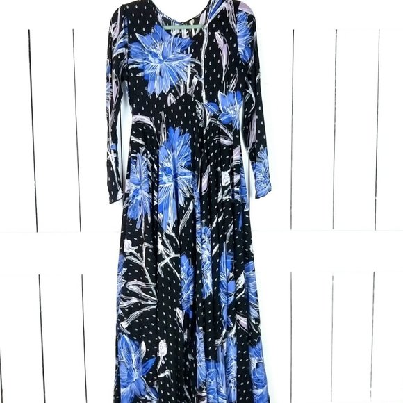 Free People blue floral long sleeve maxi dress - Picture 2 of 6